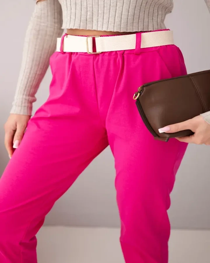 Spodnie damskie bawełniane z paskiem – fuksja