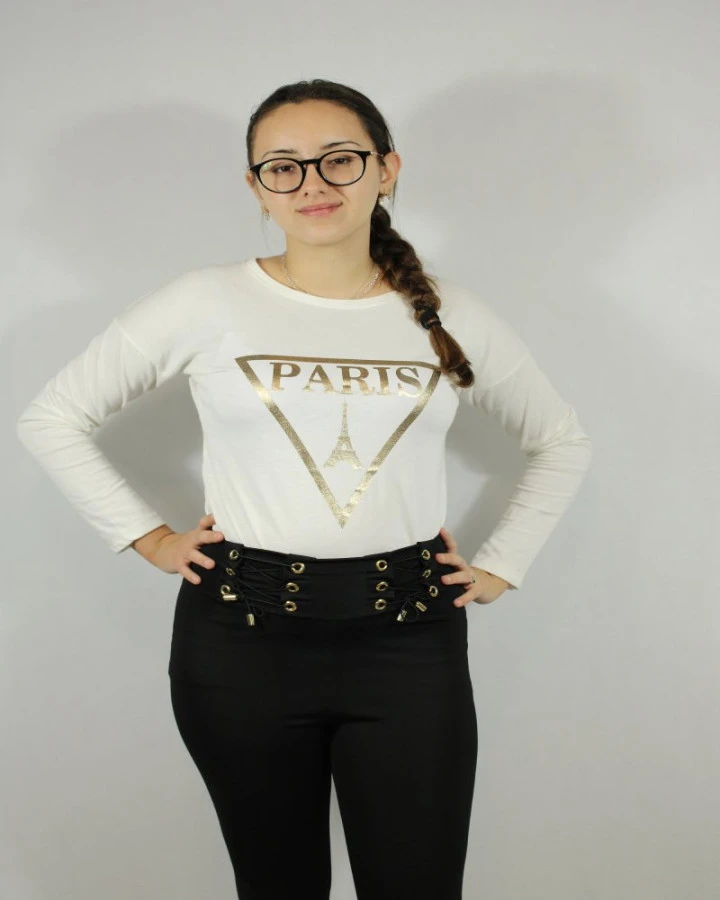 Stylowa bluzka PARIS  ze złotym nadrukiem – modna bluzka damska | IdeaFashion