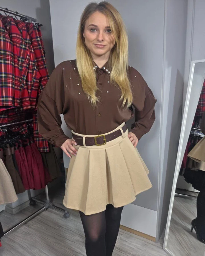 Rozkloszowane spódniczko-spodenki z paskiem | IdeaFashion