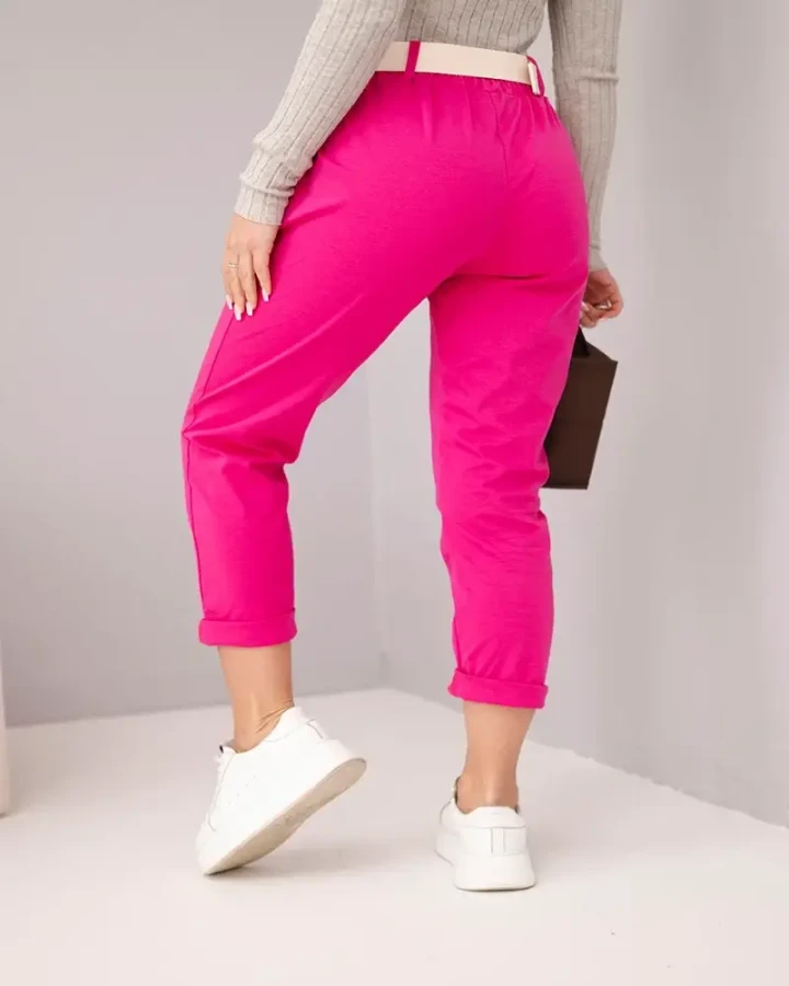 Spodnie damskie bawełniane z paskiem – fuksja