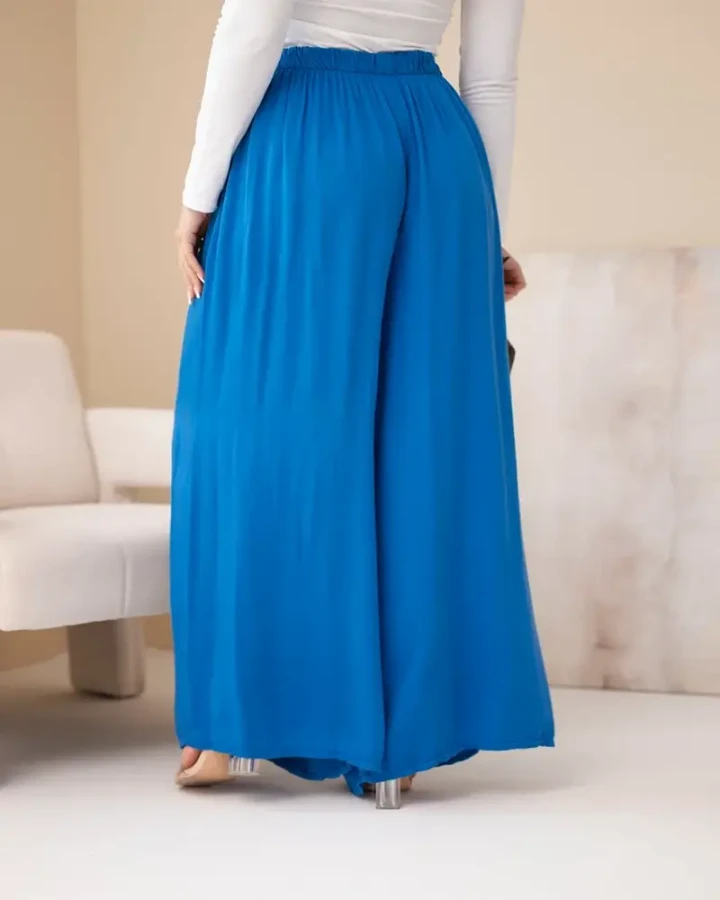 Spodnie damskie szerokie z gumką w pasie – chabrowe