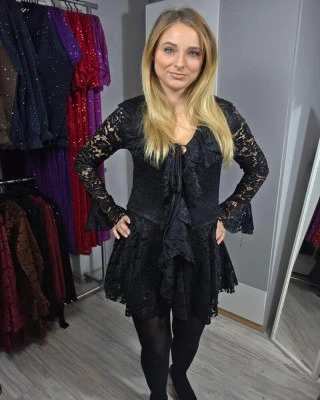 Kombinezon koronkowy z falbankami - romantyczny kombinezon damski