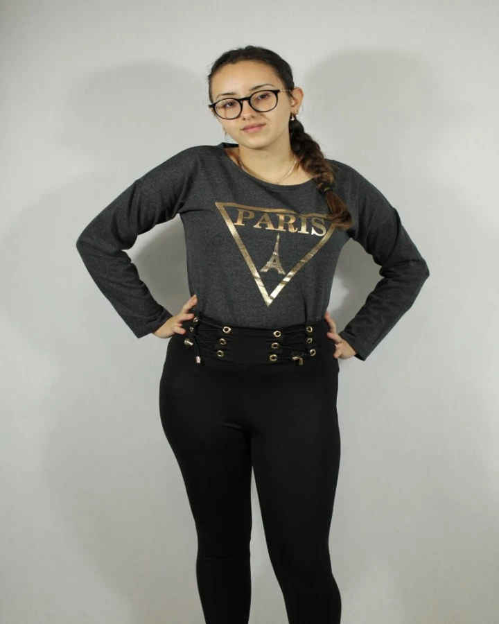 Stylowa bluzka PARIS  ze złotym nadrukiem – modna bluzka damska | IdeaFashion