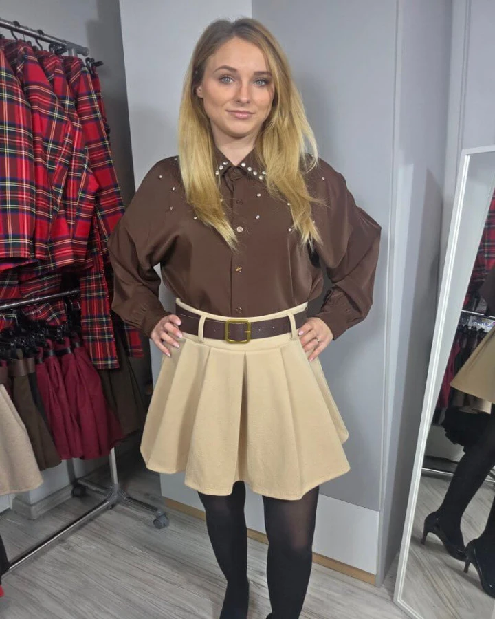 Rozkloszowane spódniczko-spodenki z paskiem | IdeaFashion