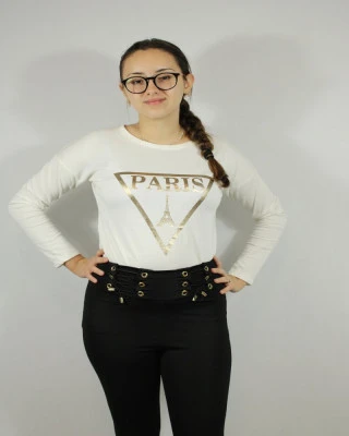 Stylowa bluzka PARIS  ze złotym nadrukiem – modna bluzka damska | IdeaFashion