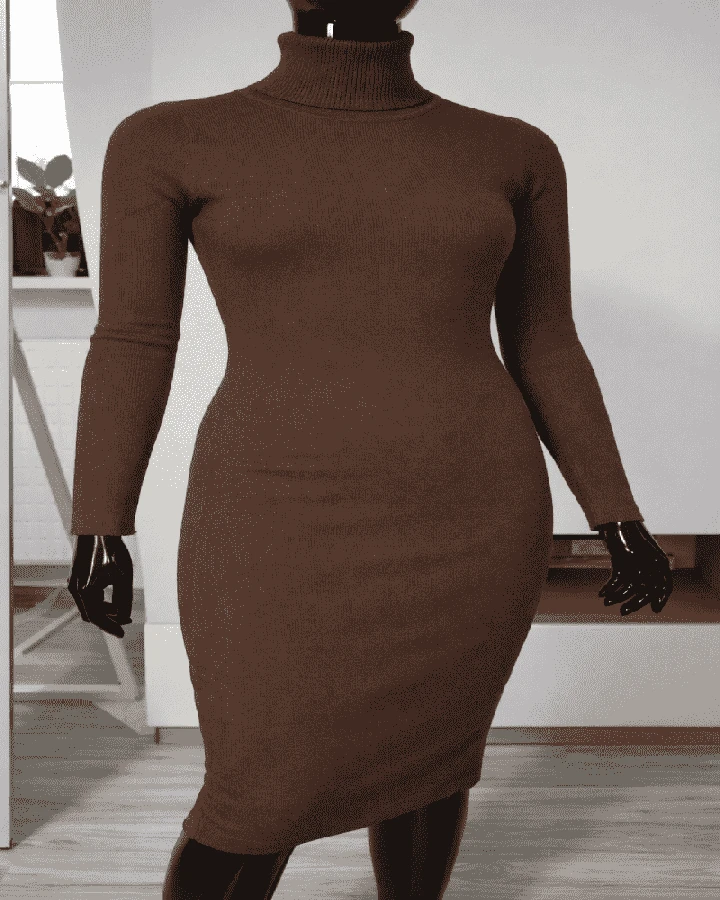 Prążkowana sukienka z golfem midi - elegancka na jesień i zimę