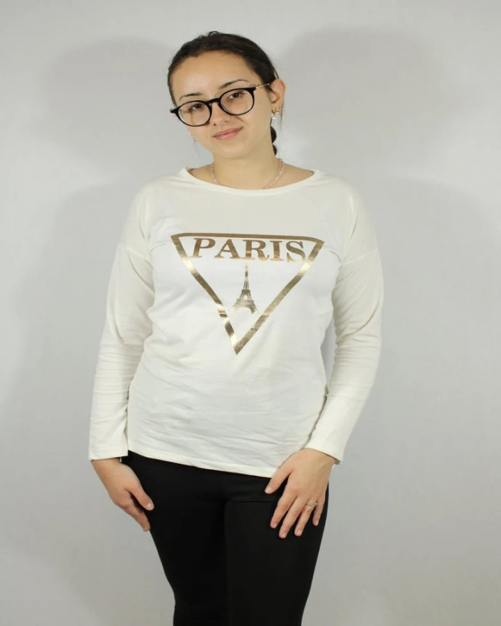Stylowa bluzka PARIS  ze złotym nadrukiem – modna bluzka damska | IdeaFashion