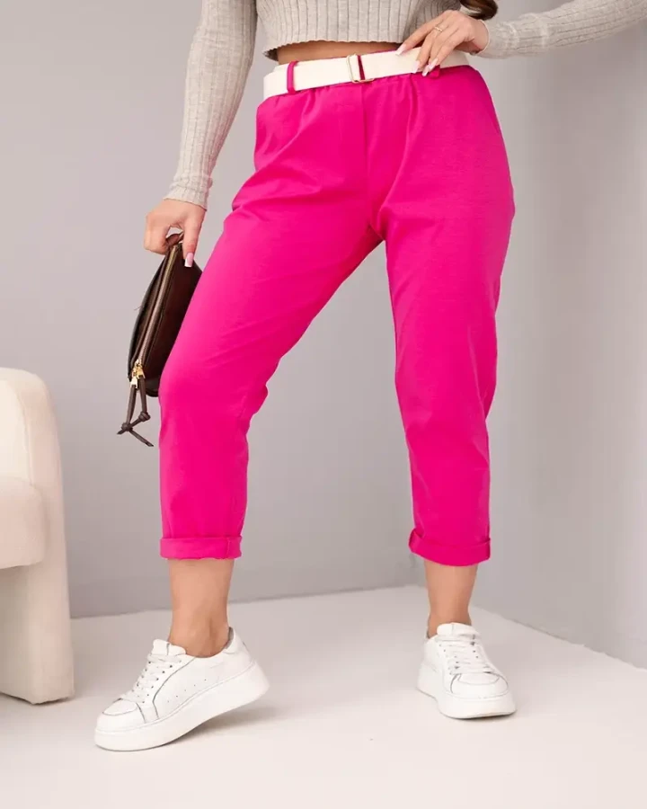 Spodnie damskie bawełniane z paskiem – fuksja